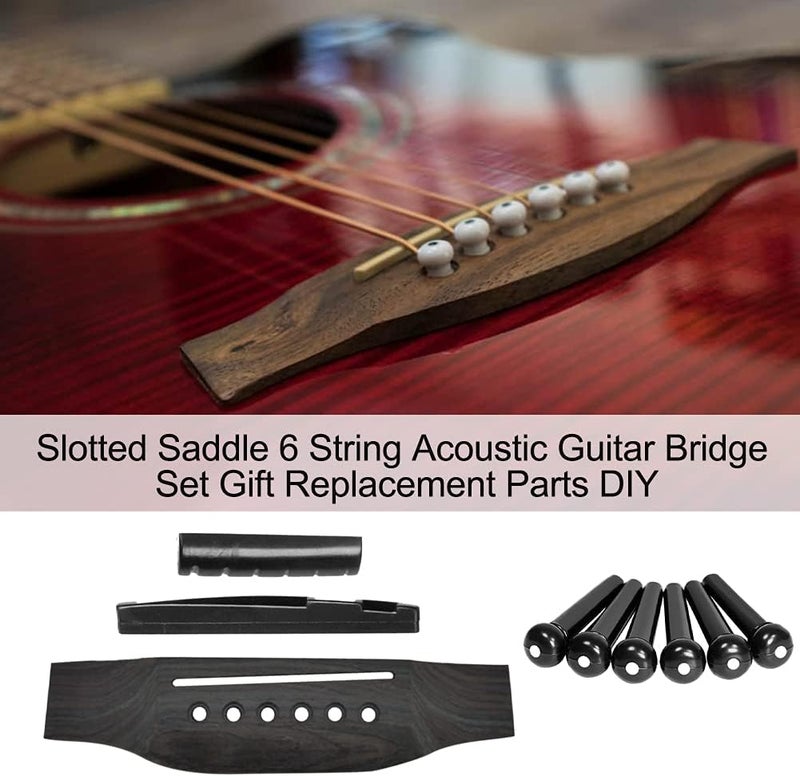 EMVANV 6 String Acoustic Guitar Wooden Bridge, Wooden Guitar Saddle Nut Slotted with 6 Bridge Pins Set Guitar Pin Guitar Nut Guitar Up Saddle for Improve Guitar Sound Quality - Image 2